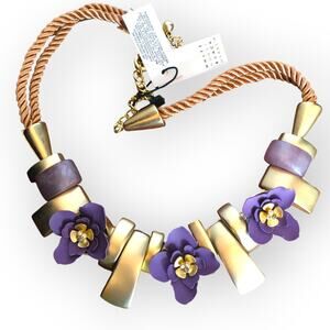 NWT White House Black Market Flower Rope statement necklace, gold purple